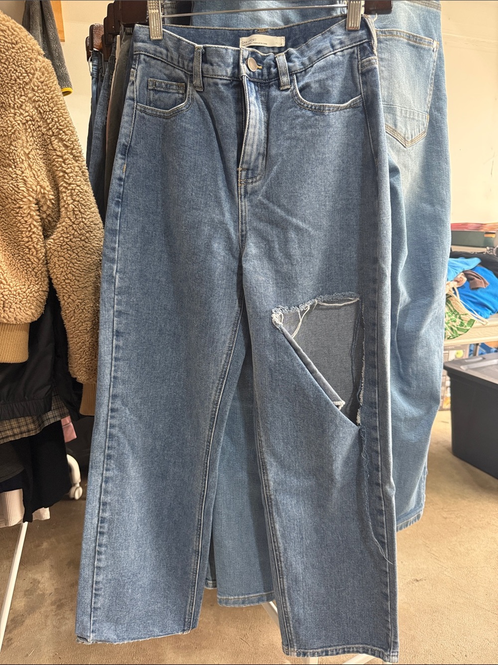 OAK + FORT Light Blue Distressed Straight-Leg Jeans